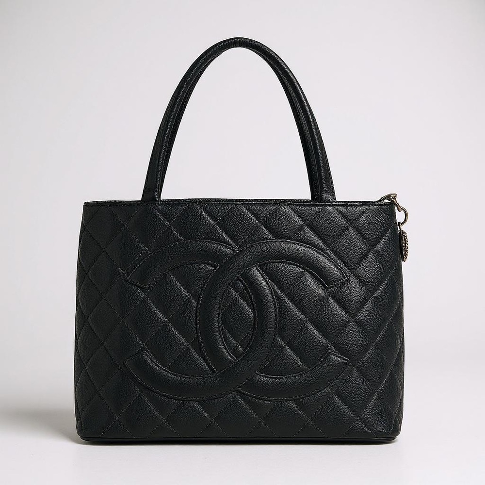 Chanel Medallion Black Quilted Caviar Leather Tote